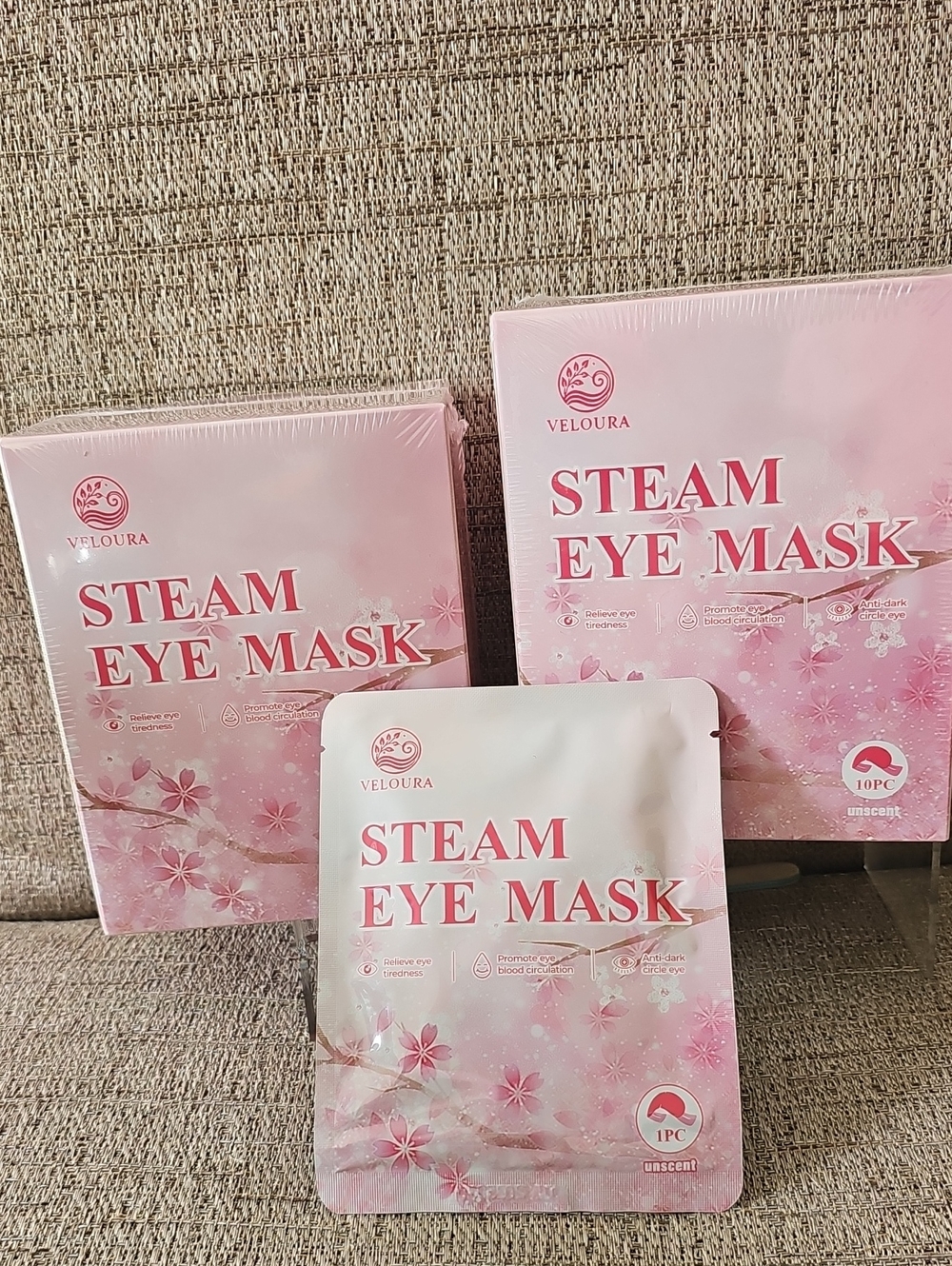 2 Boxes Of 10 Veloura Pink Floral Steam Eye Mask - Anti Aging